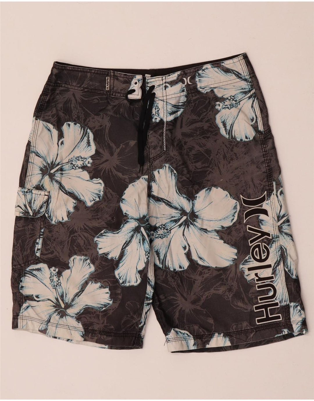 Shorts de natação masculino Hurley gráfico cinza médio floral poliéster