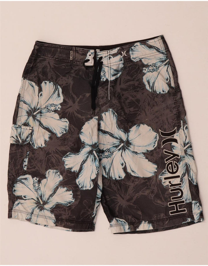 Shorts de natação masculino Hurley gráfico cinza médio floral poliéster