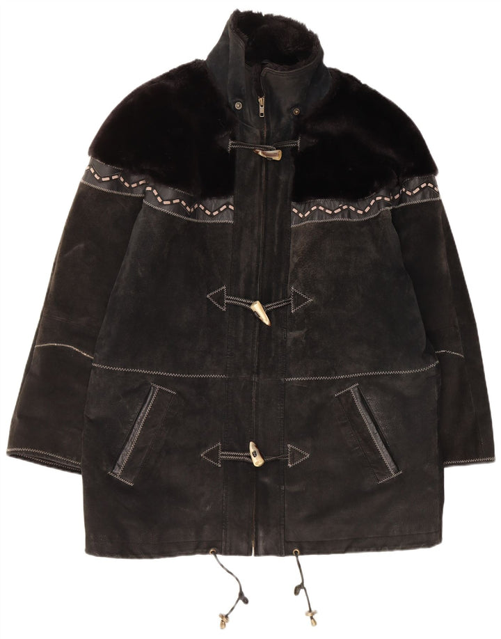 Yuppie casaco feminino de camurça oversized Reino Unido 16 grande preto geométrico