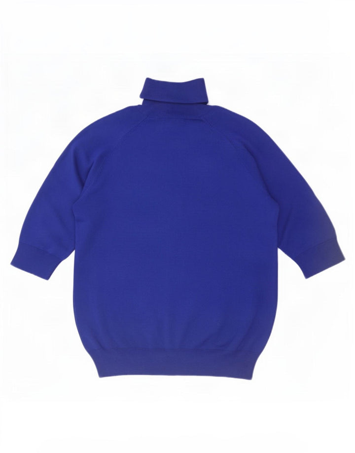 Suéter feminino Zara manga curta com gola redonda Reino Unido 12 viscose azul médio