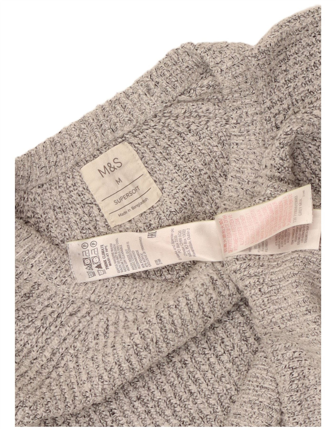 Suéter masculino Marks & Spencer com gola canoa poliamida manchada cinza médio