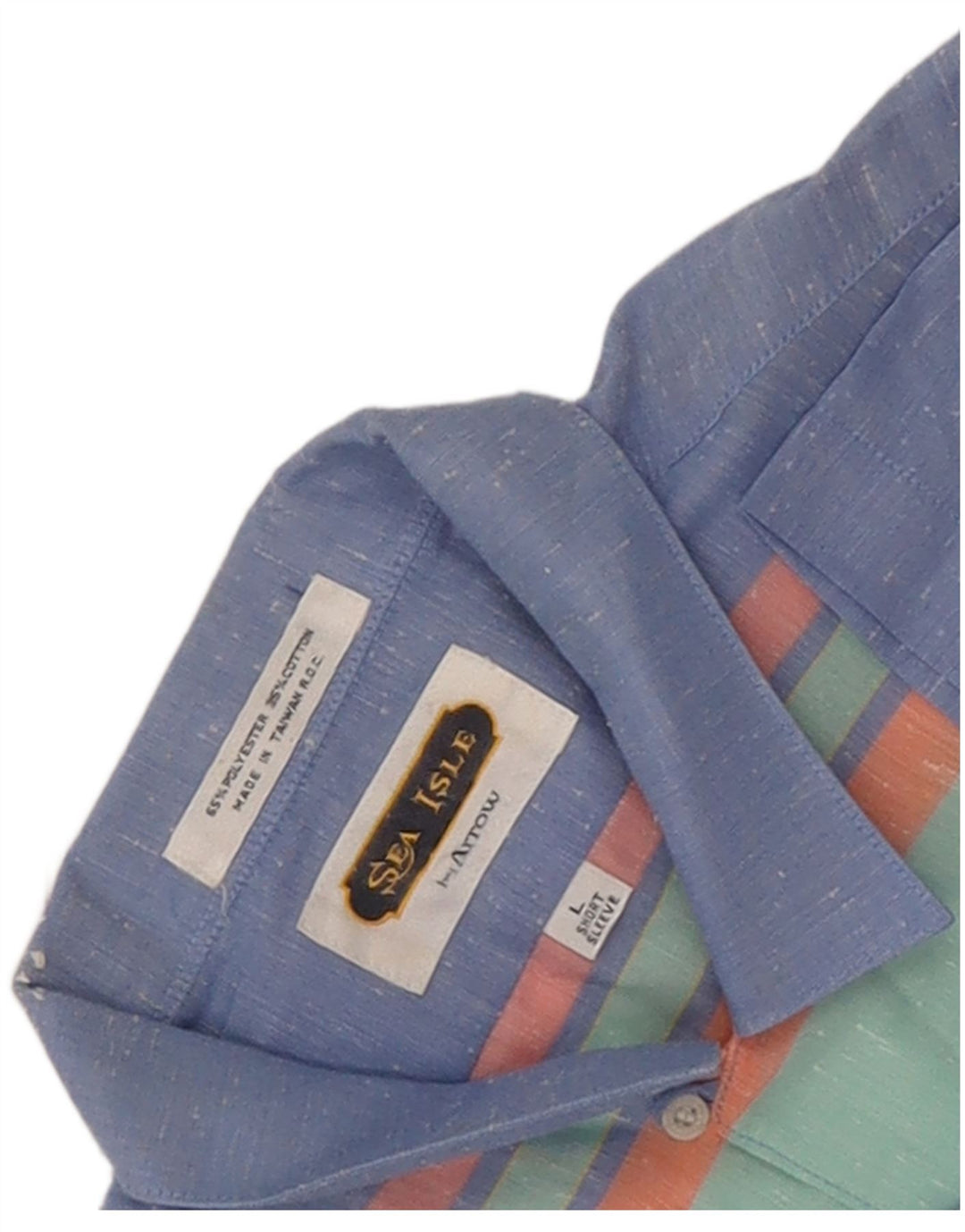 Camisa masculina de manga curta Arrow grande poliéster listrado azul