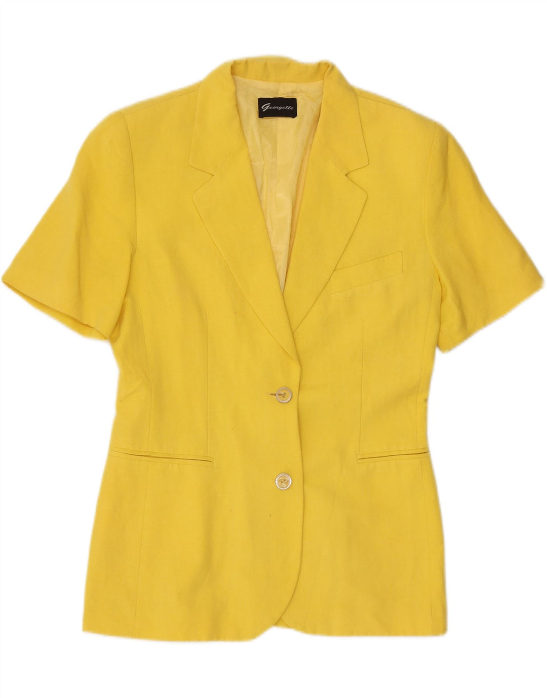 Jaqueta blazer feminina vintage de manga curta com 2 botões Reino Unido 12 amarelo médio