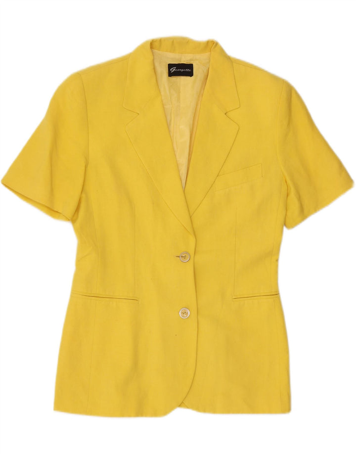 Jaqueta blazer feminina vintage de manga curta com 2 botões Reino Unido 12 amarelo médio