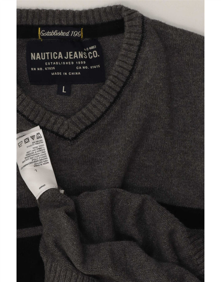 Suéter masculino Nautica com decote em V grande algodão cinza