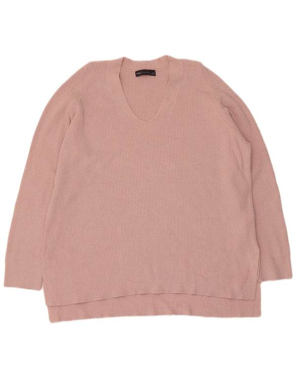 Suéter feminino Marks & Spencer com decote em V Reino Unido 14 grande viscose rosa