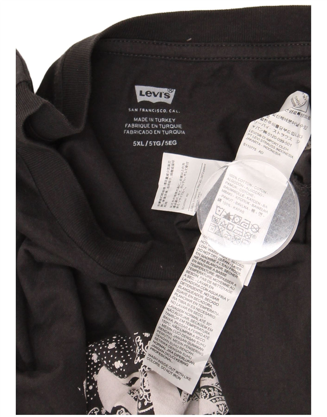 Camiseta gráfica masculina Levi's Top 5XL algodão preto