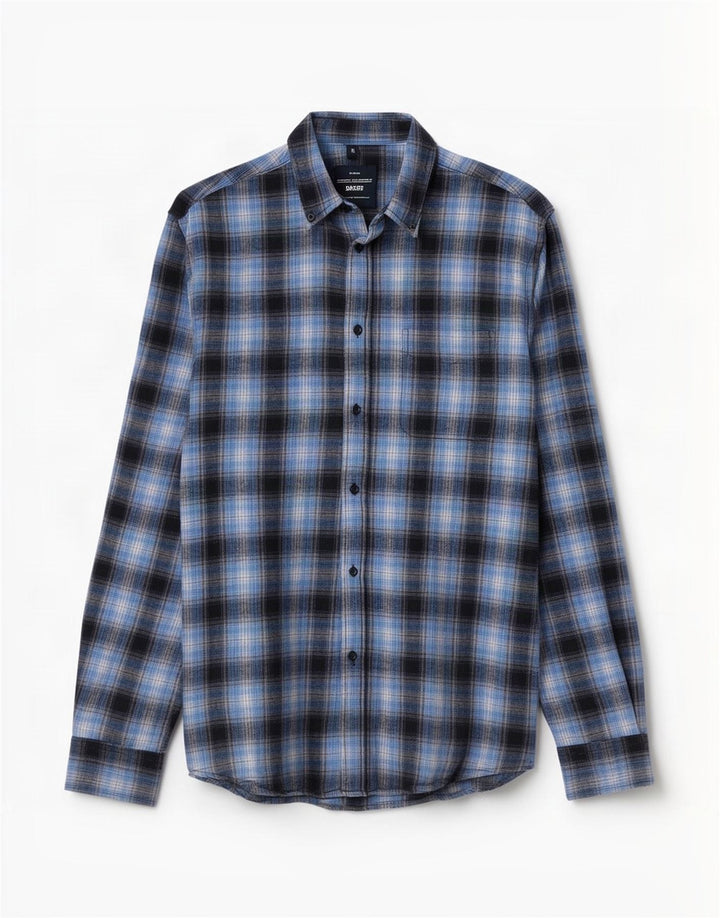 Camisa masculina de flanela Camargue algodão xadrez azul médio