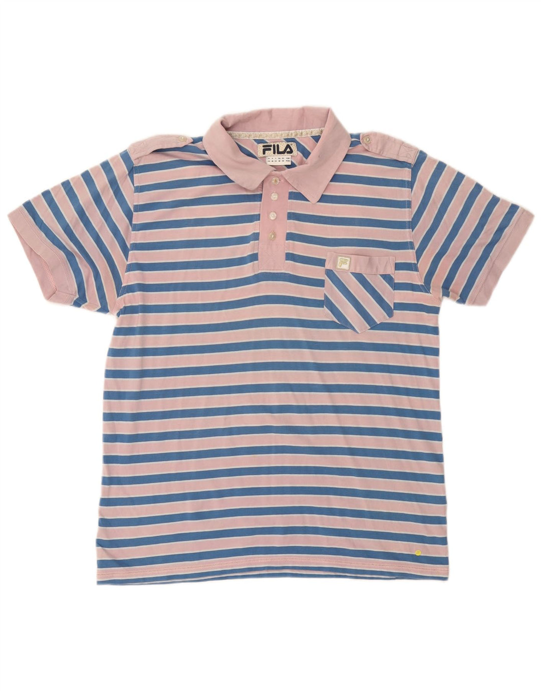 Camisa polo masculina FILA de algodão listrado rosa médio