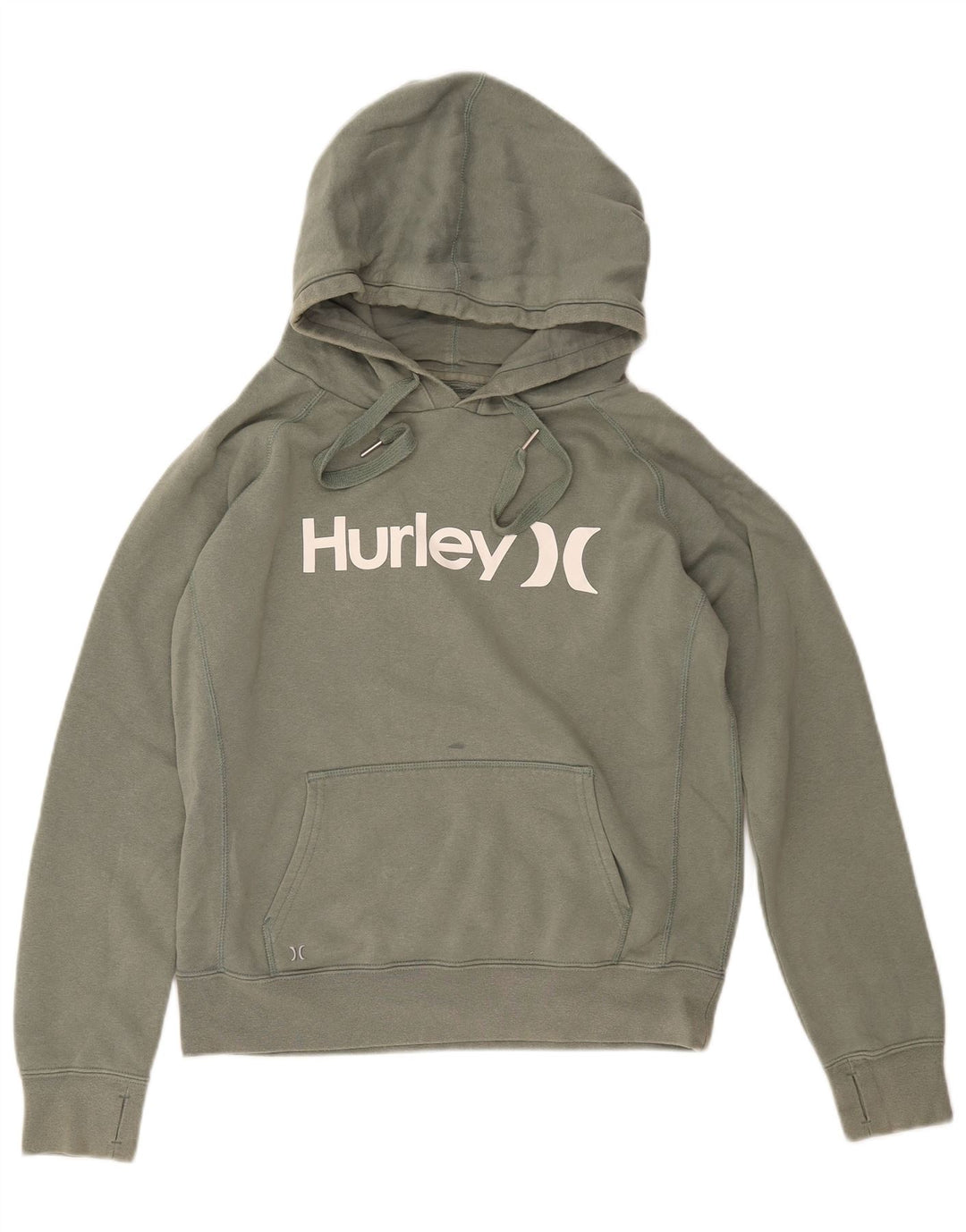 Suéter feminino com capuz gráfico HURLEY Reino Unido 14 algodão verde médio