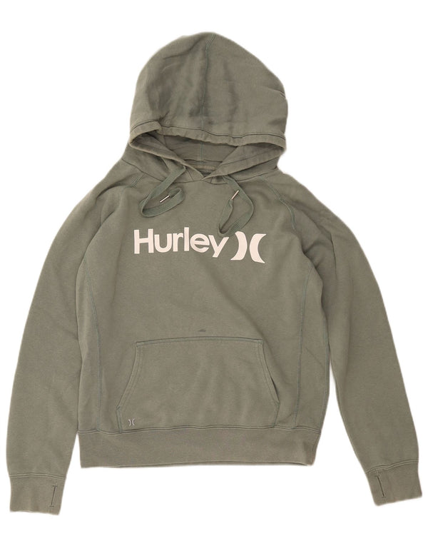 Suéter feminino com capuz gráfico HURLEY Reino Unido 14 algodão verde médio