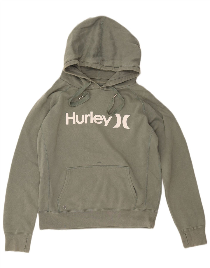 Suéter feminino com capuz gráfico HURLEY Reino Unido 14 algodão verde médio