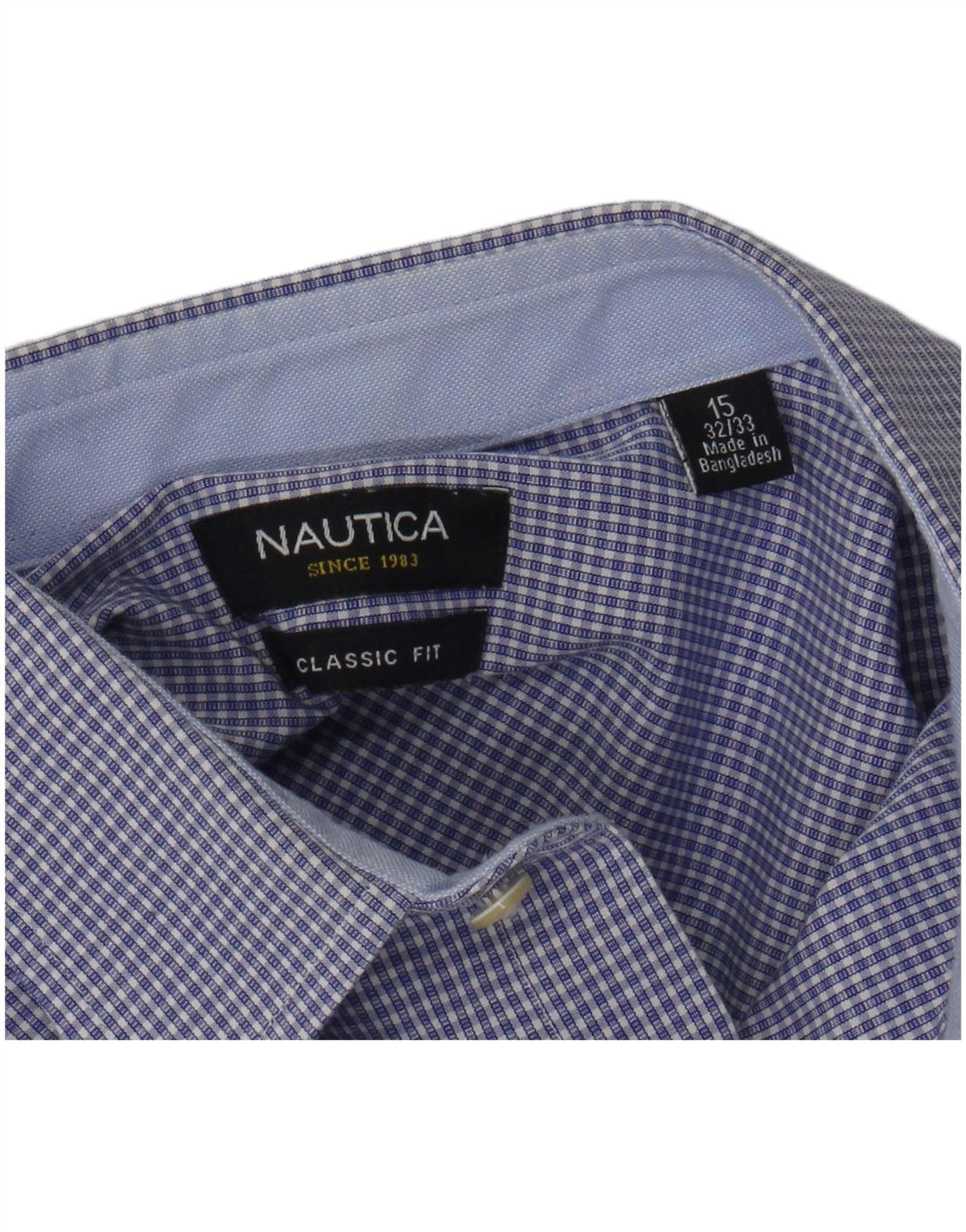Camisa masculina NAUTICA Classic Fit tamanho 15 algodão xadrez azul médio