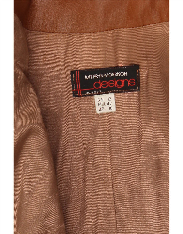 Jaqueta de couro militar vintage feminina UK 12 marrom médio