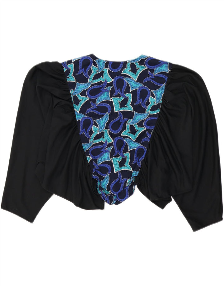 Blusa feminina VINTAGE com padrão abstrato e corte Reino Unido 16 grande preta