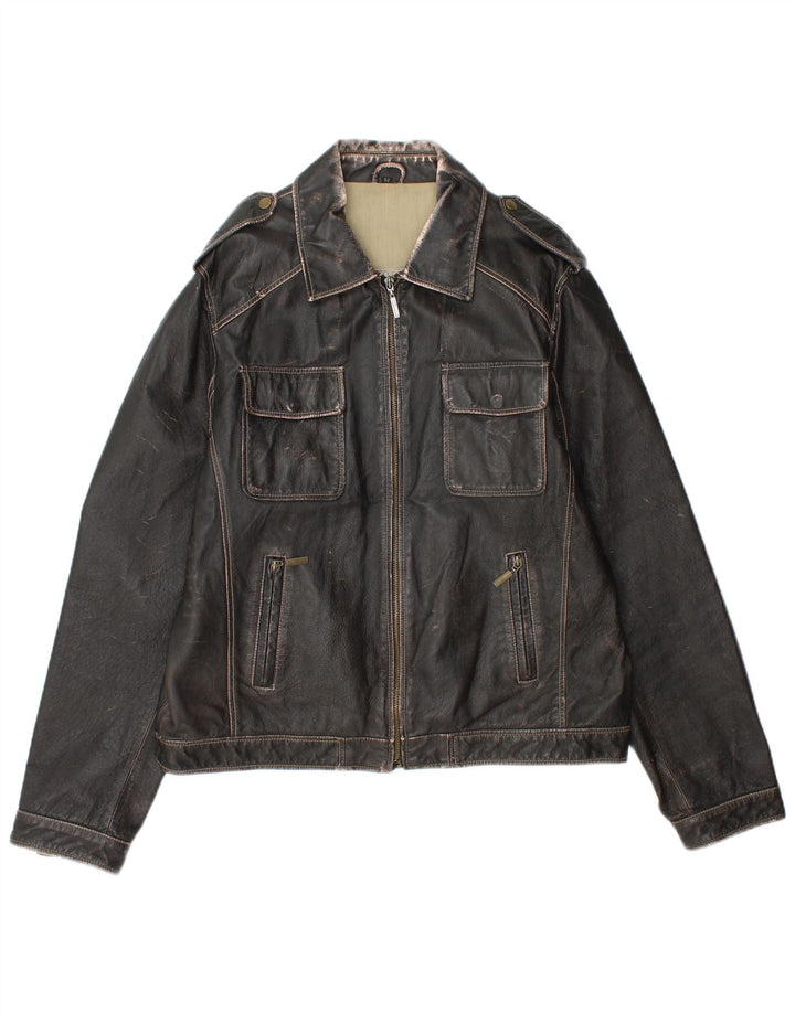 Jaqueta de couro militar feminina Le Frog IT 52 2XL preta