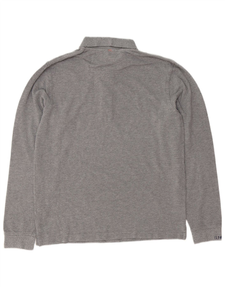 Sun68 camisa polo masculina de manga comprida grande algodão cinza
