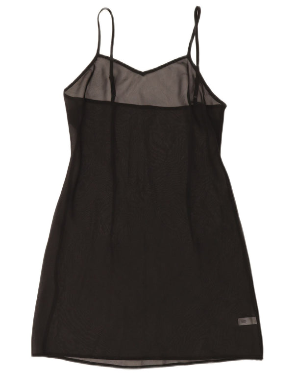 Vintage Womens See Through Slip Dress UK 8 Small Black Silk