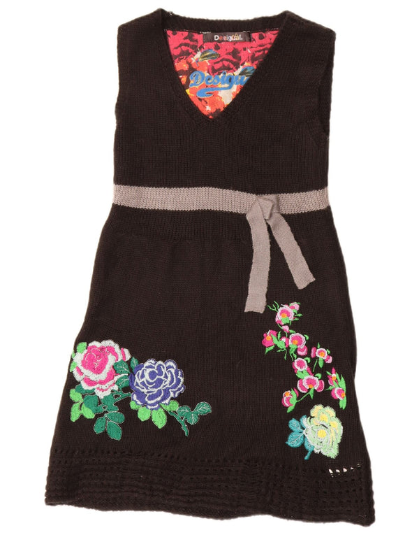 Desigual Vestido feminino gráfico sem mangas sem mangas UK 12 médio preto floral