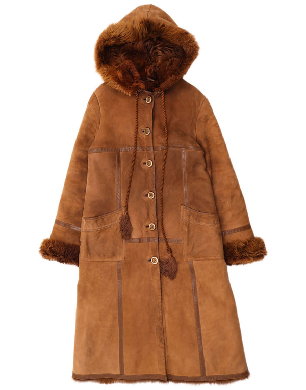 Vintage Womens Shearling Coat UK 14 Medium Brown