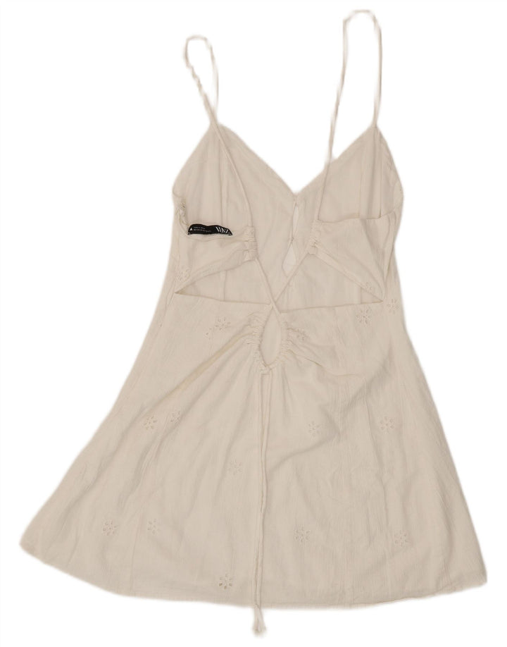 Vestido de verão feminino ZARA UK 12 algodão floral branco médio