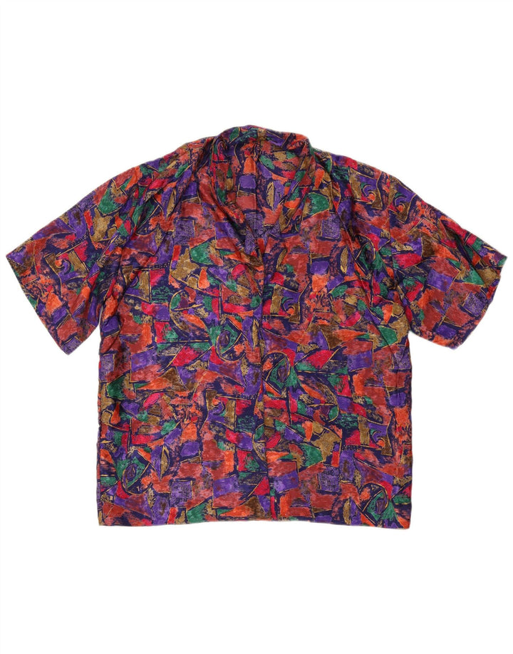 Blusa feminina vintage com padrão abstrato Reino Unido 16 grande multicolorida