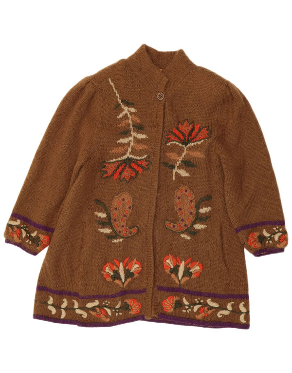 Suéter cardigã feminino vintage com palangre gráfico Reino Unido 14 marrom médio floral