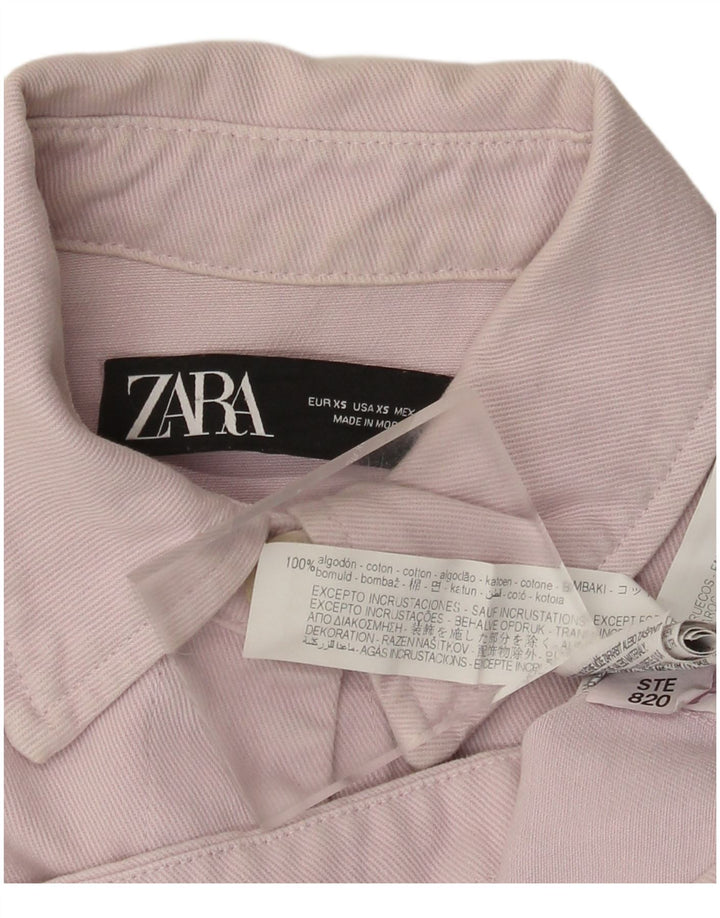 Jaqueta jeans feminina Zara Oversized UK 6 XS algodão rosa