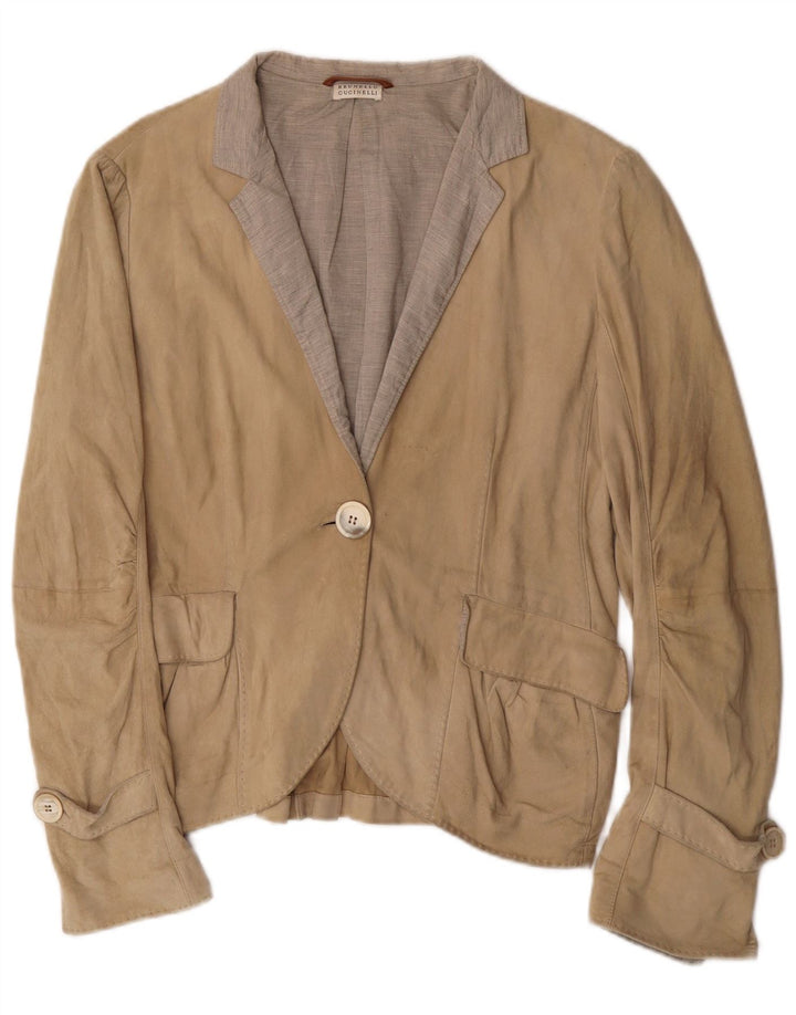 Jaqueta blazer feminina Brunello Cucinelli com 1 botão Reino Unido 12 médio bege clássico