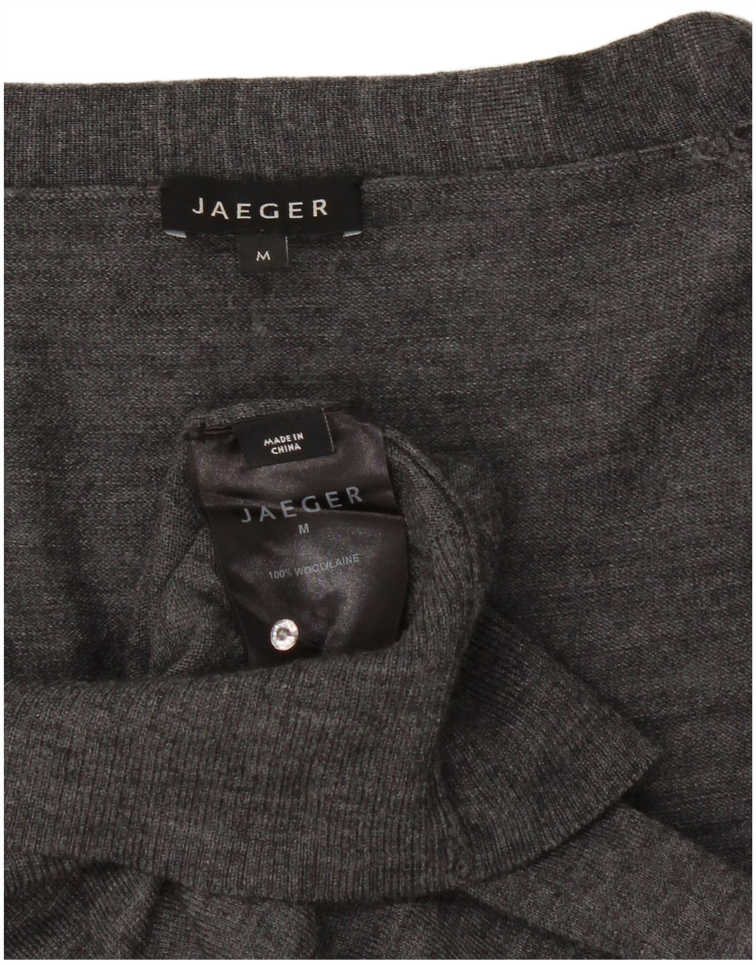Suéter cardigã feminino Jaeger manga 3/4 Reino Unido 12 lã manchada cinza médio