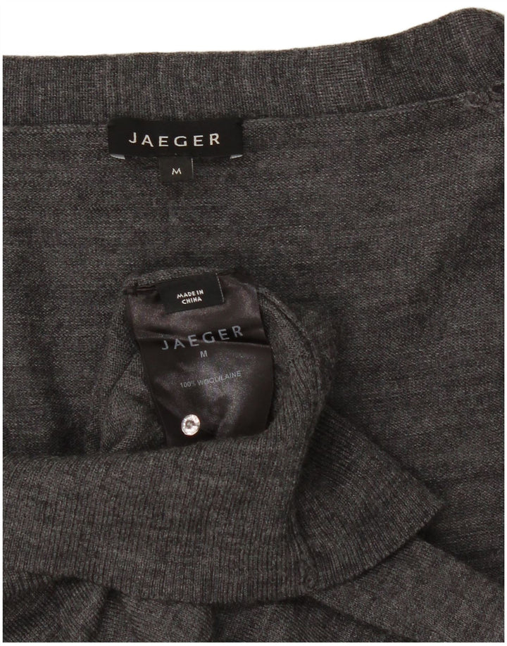 Suéter cardigã feminino Jaeger manga 3/4 Reino Unido 12 lã manchada cinza médio