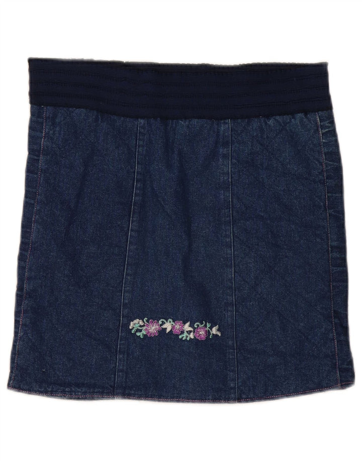 Saia jeans feminina vintage W30 médio azul marinho floral