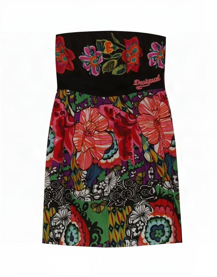 Desigual Mini vestido sem alças feminino EU 42 grande floral multicolorido