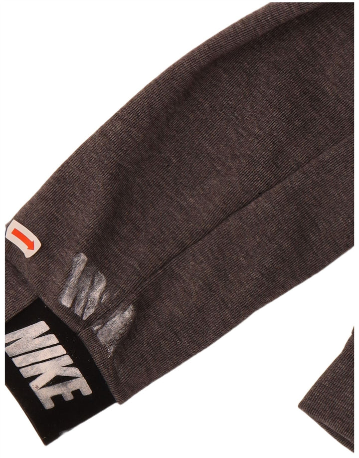 Suéter NIKE masculino com capuz e zíper pequeno cinza colorblock algodão