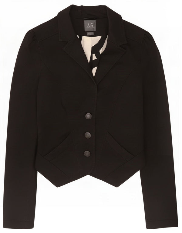 Jaqueta blazer feminina Armani com 3 botões UK 12 algodão preto médio