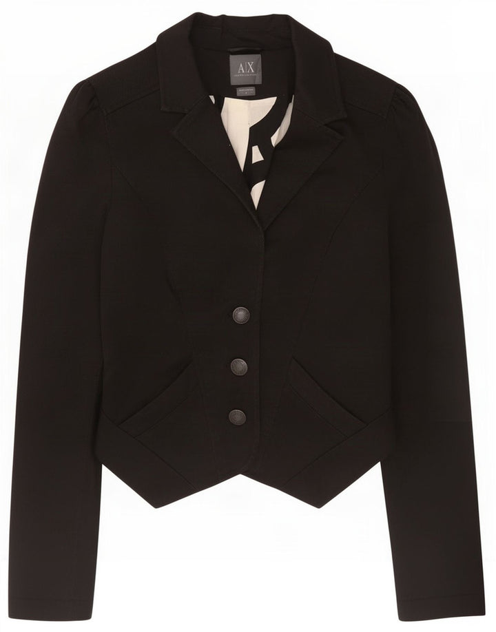 Jaqueta blazer feminina Armani com 3 botões UK 12 algodão preto médio