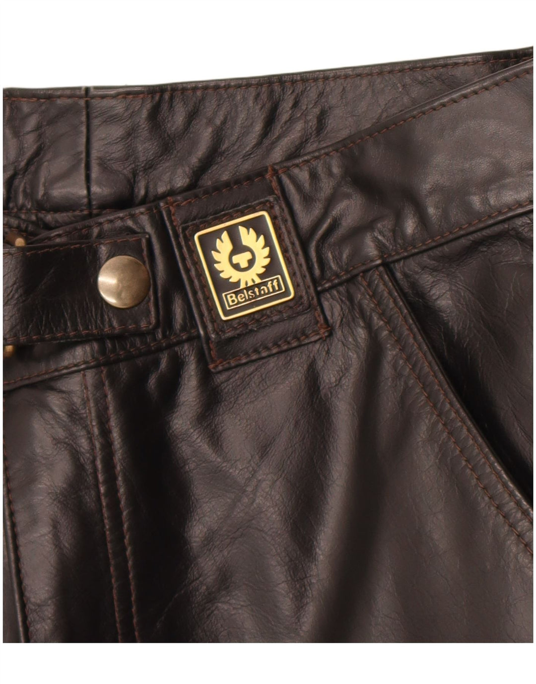 Calça cargo masculina de couro Belstaff pequena W30 L29 motociclista de couro preto