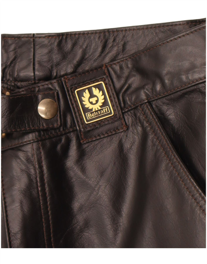 Calça cargo masculina de couro Belstaff pequena W30 L29 motociclista de couro preto