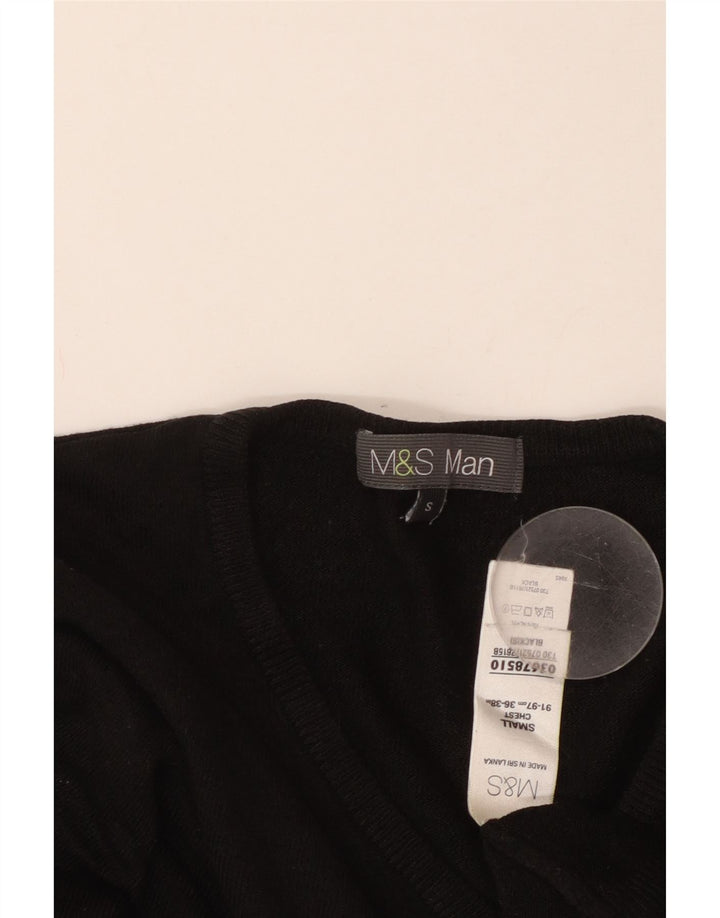 MARKS & SPENCER Suéter masculino com decote em V pequeno acrílico preto