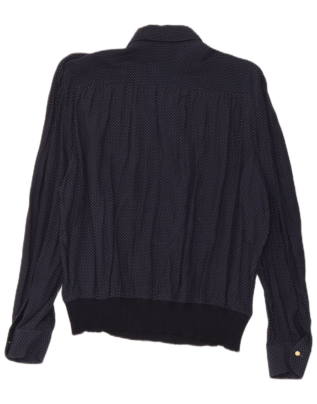 Blusa feminina VINTAGE Reino Unido 16 grande viscose manchada azul marinho