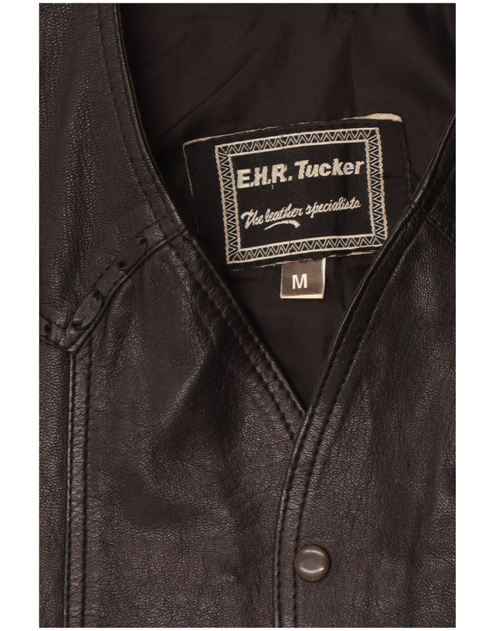 Colete de couro masculino vintage médio couro preto