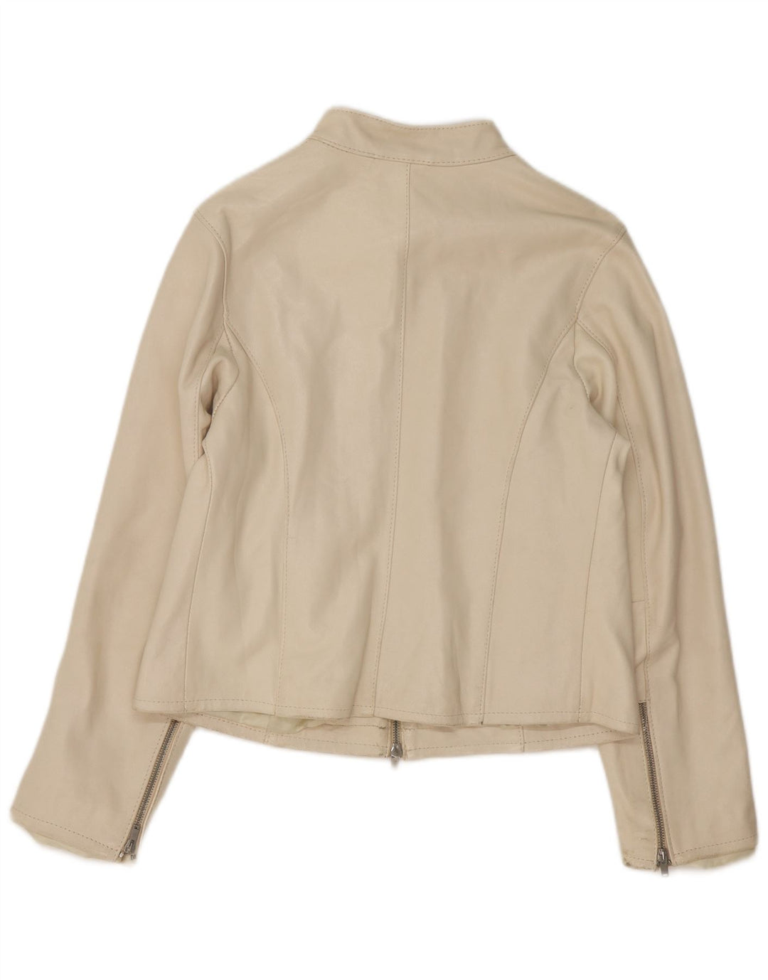 Jaqueta de couro feminina vintage UK 14 bege médio