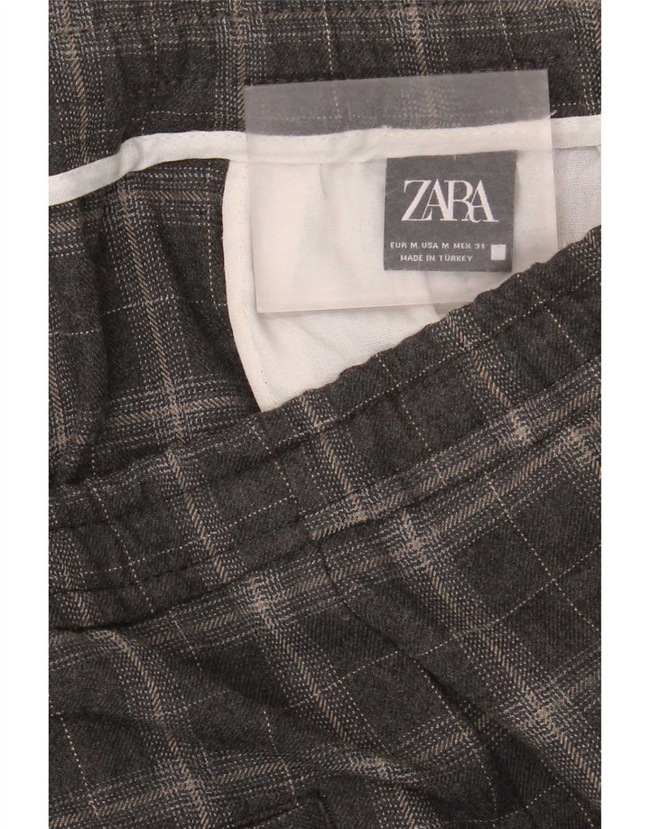 Zara Calça Chino Masculina Cônica Média W31 L30 Cinza Xadrez