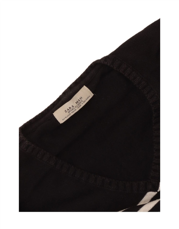 Zara Suéter masculino com decote em V XL listrado preto