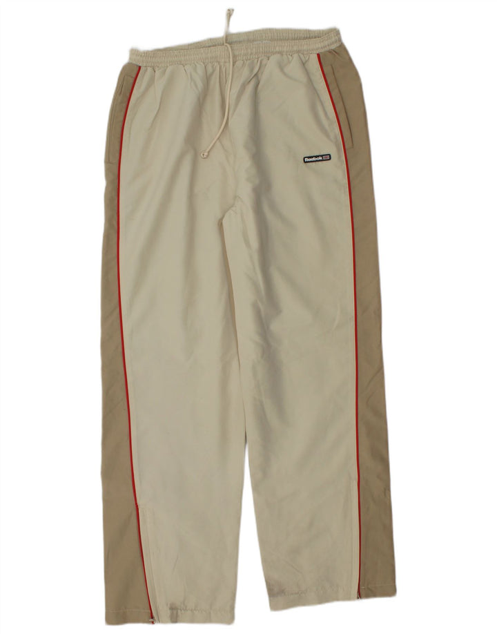 Calça de treino feminina REEBOK UK 14 grande bege colorblock poliéster