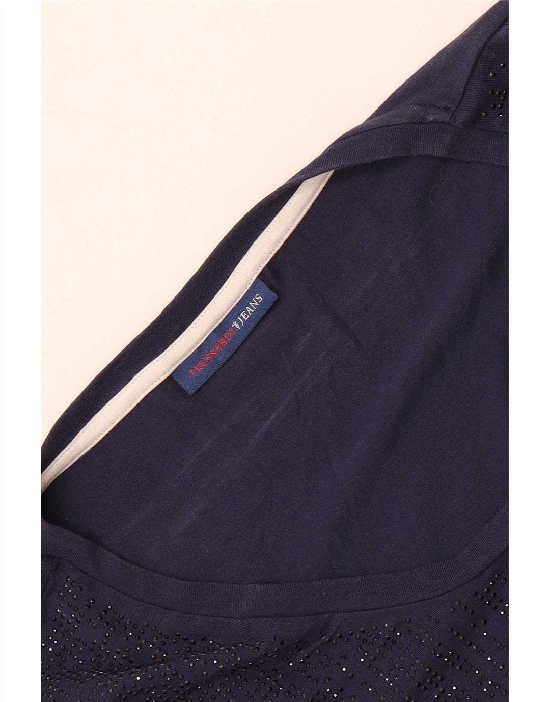 Camiseta feminina Trussardi Jeans UK 14 médio azul marinho
