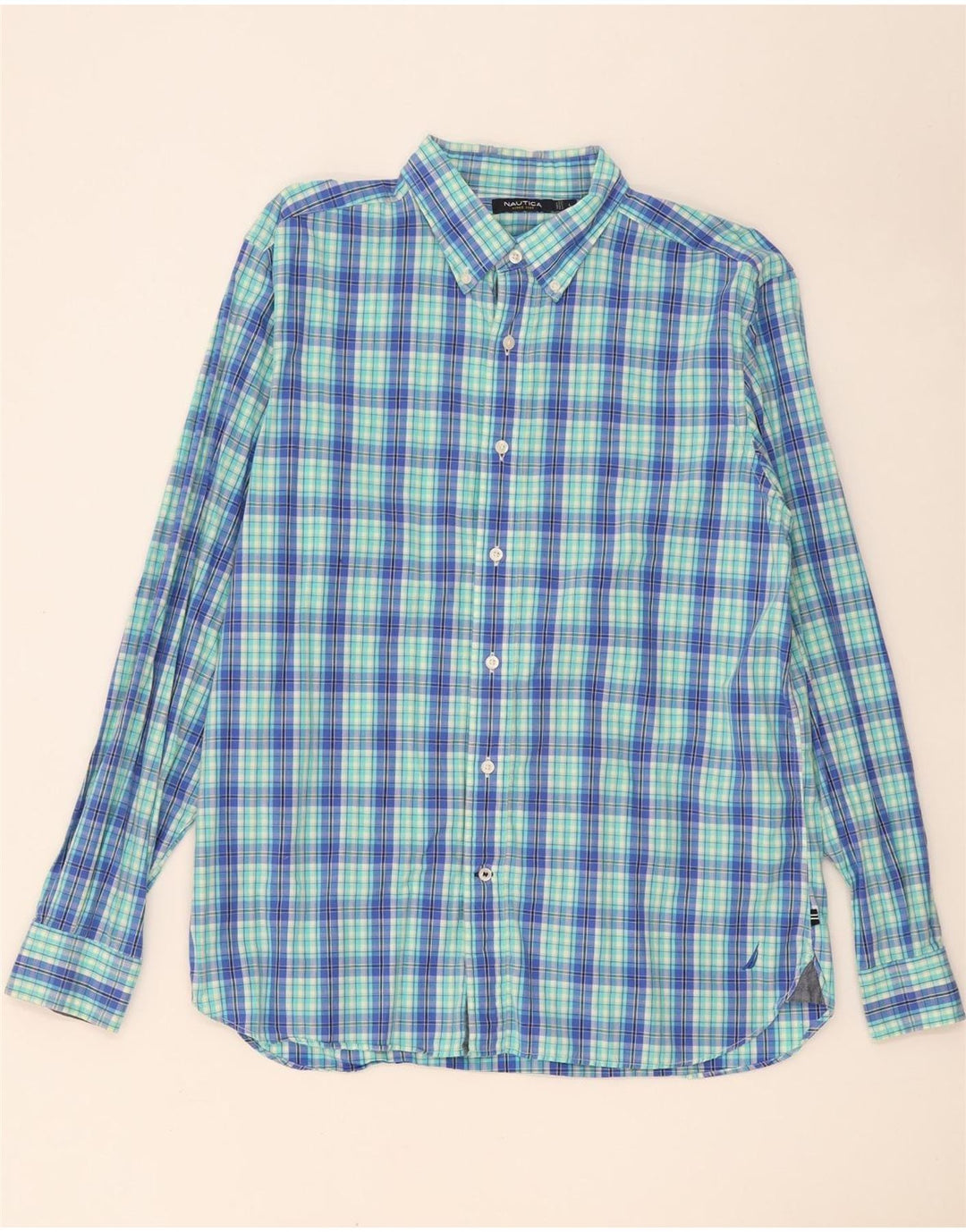 Camisa masculina Nautica grande algodão xadrez azul