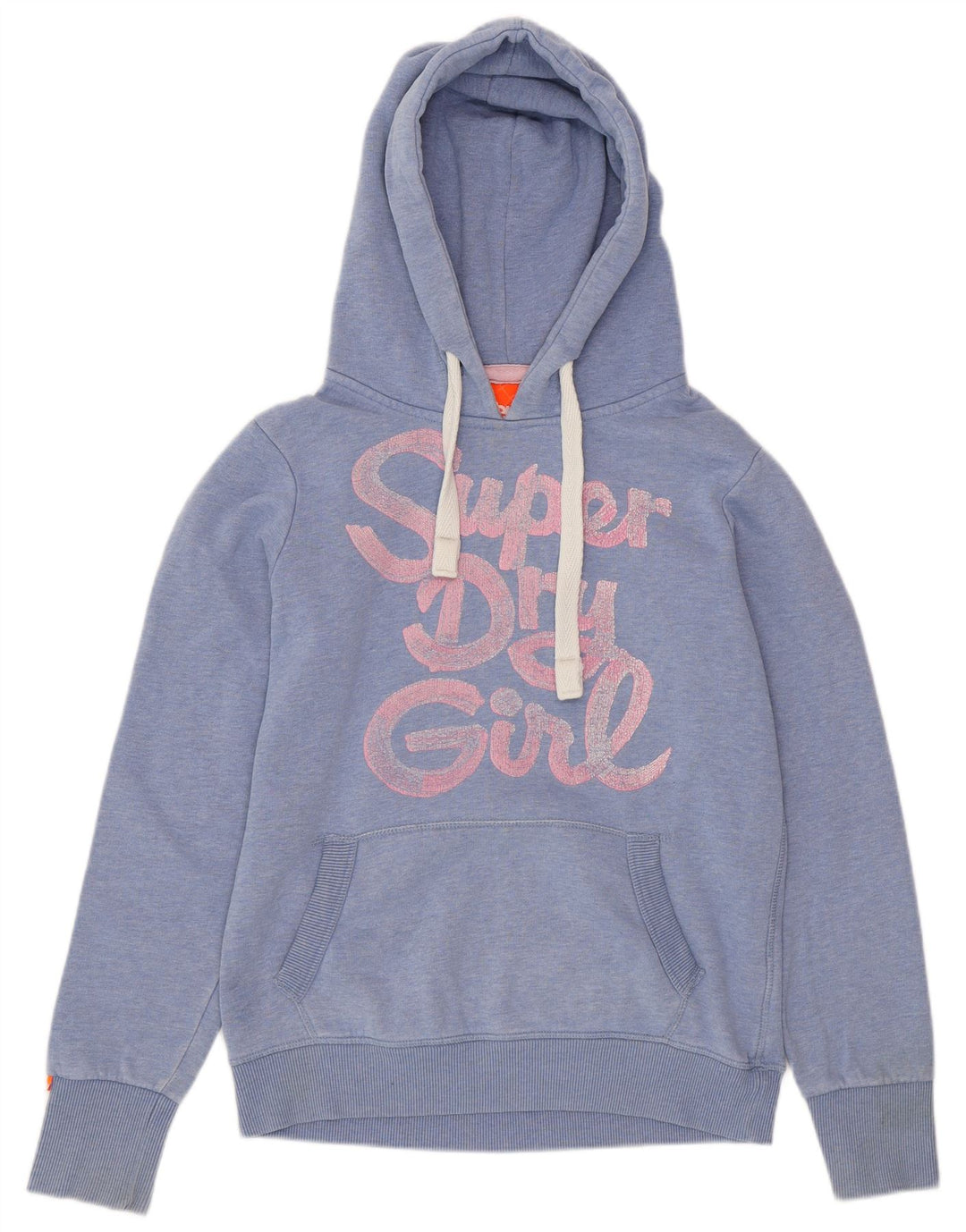 Jumper feminino com capuz gráfico SUPERDRY UK 14 algodão manchado azul médio