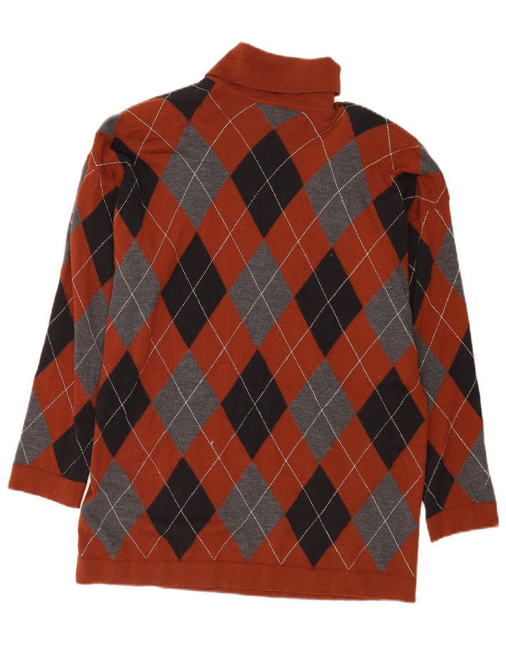 Suéter feminino vintage com gola polo UE 38 marrom médio Argyle/Diamante