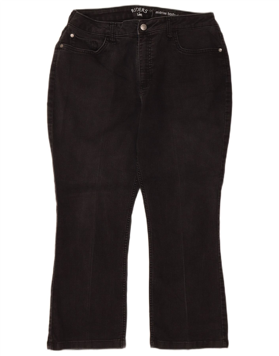 Calça jeans feminina LEE Riders cintura média com corte bootcut US 14 XL W32 L24 preta